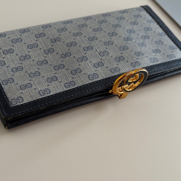 Gucci Black Gray Blue Gold Vintage Women's Wallet - Made in Italy - Picture 12 of 16